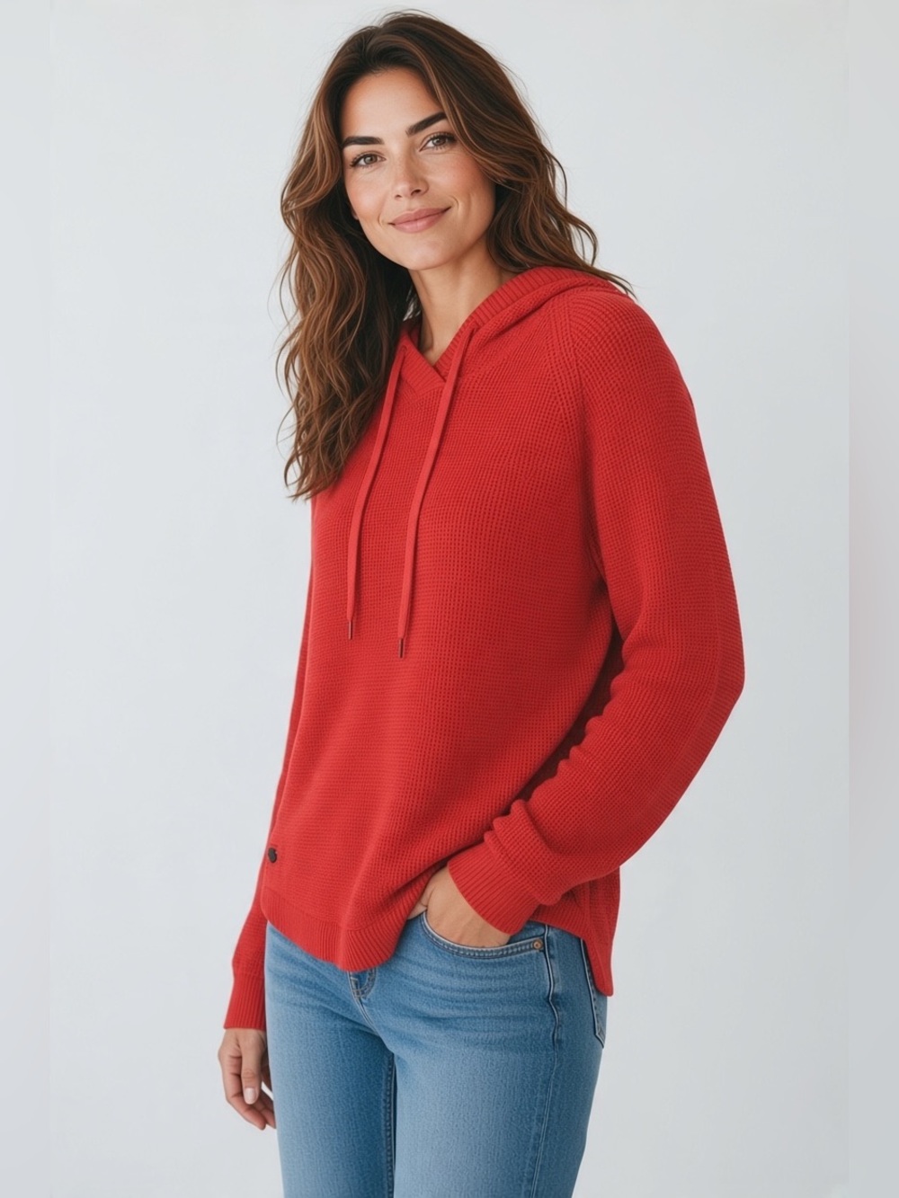 LAUREN RALPH LAUREN Cotton Knit Hooded  Sweater Pullover Orange Lightweight M